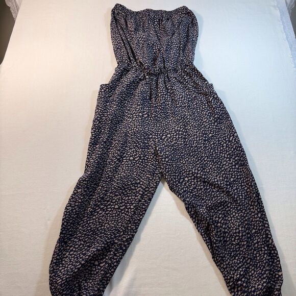 NANA USA Women's Black/Pink Jumpsuit Med Strapless Stretchy Waist Cropped Jogger - Picture 10 of 13